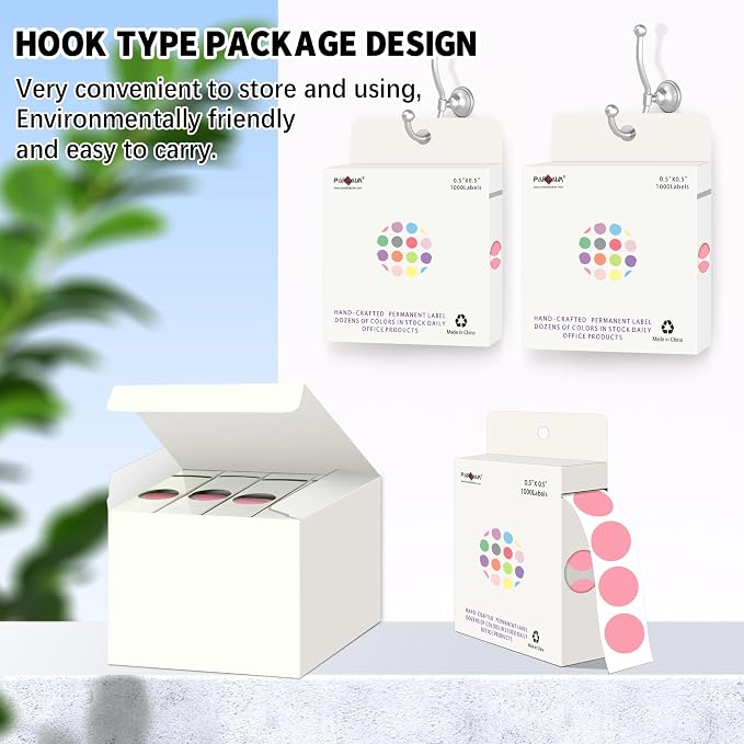 PARLAIM 1/2 Inch Round Permanent Adhesive Color-Code Dot Stickers, 4000 Stickers - 4 Rolls Pink Circle Labels