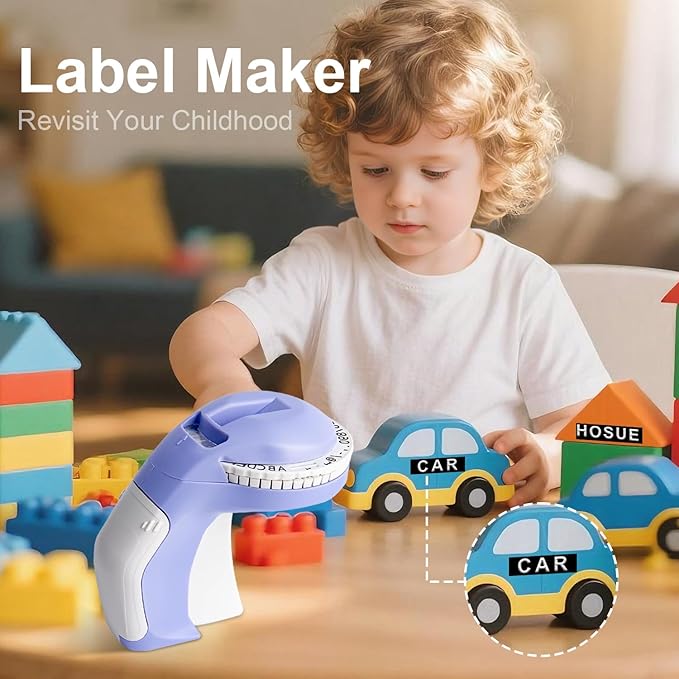 Retro Embossing Label Maker Machine with Tapes, Old School Embosser Labeler with 5 Rolls 3D Embossing Label Waterproof for Office Home Organization and DIY- Purple