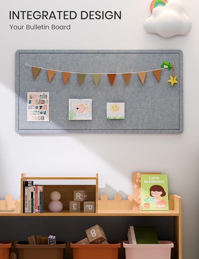 Fluxynara 35" x 17.1" Bulletin Board, Blue Gray | Cork Board Alternative with 12 Removable Adhesive Tabs, Foldable Felt Pin Board for Home, Office, Classroom & Dorm