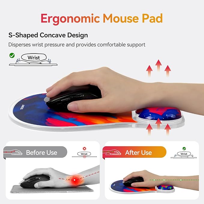 TECKNET Gel Mouse pad, Ergonomic Mouse Pad with Gel Wrist Support for Relieve Wrist Pain Comfortably - Non-Slip Base & Waterproof Surface for Office, Gaming, and Study Comfort - Oil Painting