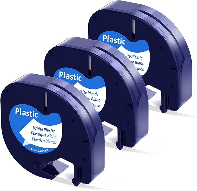 3 Pack 91331 White Plastic Label Compatible with DYMO Letratag Label Maker Tape Refills for Letra Tag 200B, 100H 100T, 1/2" x 13'(12mm x 4m) Black on White