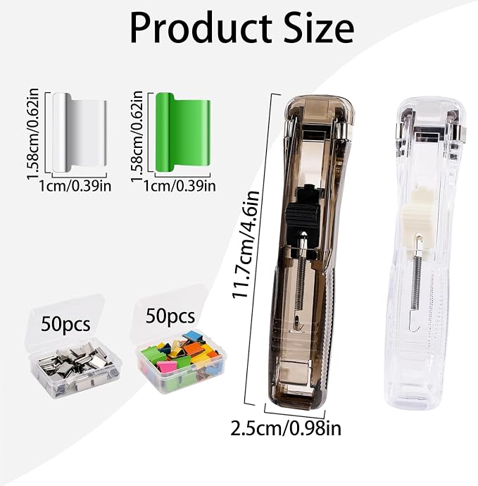 2 Pcs Portable Handheld Paper Clam Clip Dispenser with 100 Pcs Paper Clam Clip Refills Mini Push Stapler Dispenser Papers Clamps for Fixing Documents