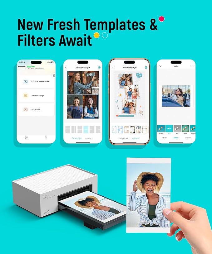 Liene White M200 4x6'' Photo Printer Battery Edition, Wireless Photo Printer for iPhone Android, Dye Sublimation Printing Full-Color Photo 20-Sheet, Portable Picture Printer Ideal for Travel Home Use