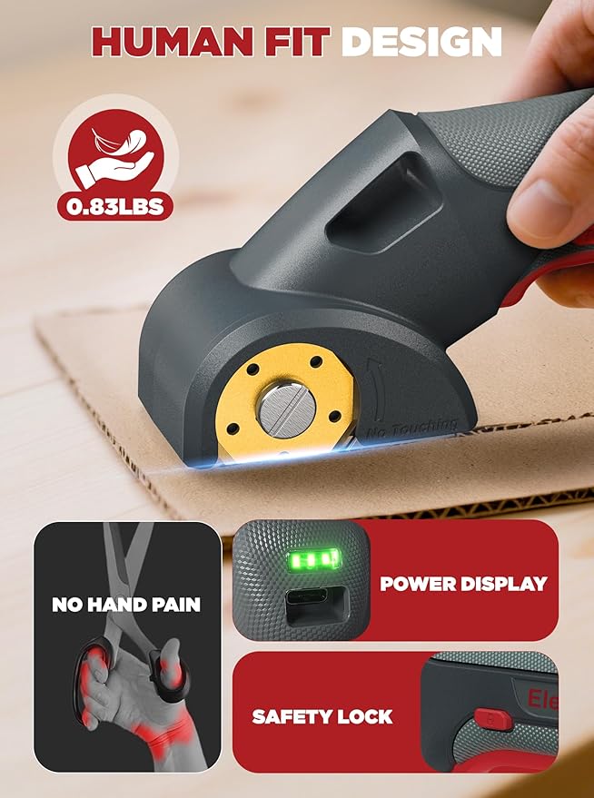 2025 Upgrade 4V Cordless Cutting Tool, Cardboard Cutter with 2 Titanium Blades, 2000mAh Battery, Electric Chop Saw for Fabric, Cardboard, Leather, Carpet - Ash Grey