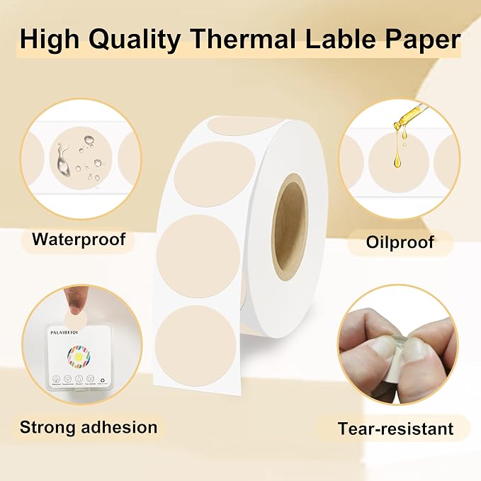 1 Inch Round Thermal Sticker Labels,Color Dot Stickers,Label Stickers,Waterproof,Oil Proof,for Thermal Printers,DIY,Office,Retail,Home and Warehouse Organization,1000 Pcs Light Brown