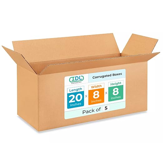Long Shipping & Moving Boxes 20 x 8 x 8 inches (5-Pack) - Extra Strength 200 lb vs Regular - Corrugated Cardboard Packing Boxes for Moving - Shipping Box for Delivering by IDL Packaging | Extra Strength 200 lb vs Regular - Corrugated Cardboard Packing ...