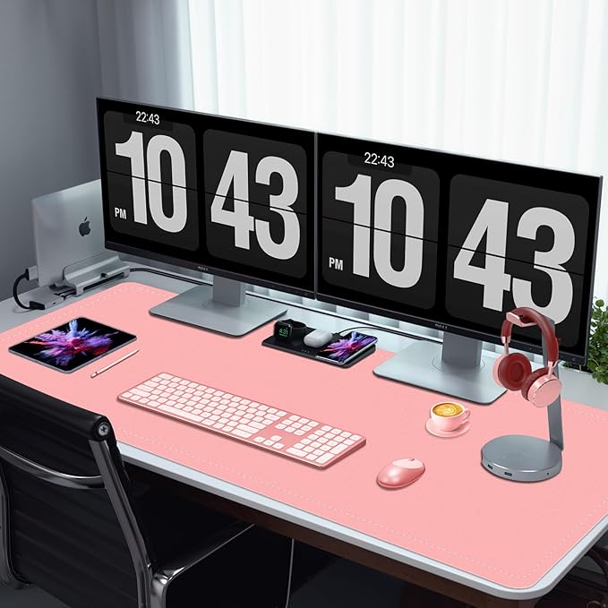 Non-Slip Desk Pad, 24" x 14" Large Mouse Pad, PU Leather Desk Mat with Suede, Laptop Desk Pad, Waterproof Keyboard Pad, Desk Blotter for Office/Home/Decor (Melon Pink)