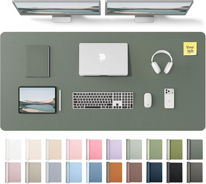 YSAGi Leather Desk Pad Protector, Office Desk Mat, Large Mouse Pad, Non-Slip PU Leather Desk Blotter, Laptop Desk Pad, Waterproof Desk Writing Pad for Office and Home (Dark Green,55" x 24")