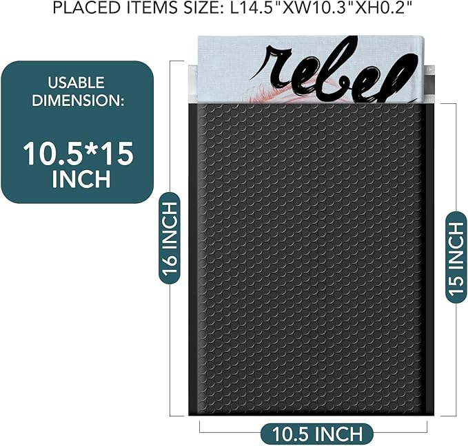 Metronic Large Bubble Mailers 10.5x16" 250 Pack Self Seal Black Padded Envelopes Strong Adhesion Mailing Envelopes Bubble Padded for Small Business Shipping Books Clothes Gifts