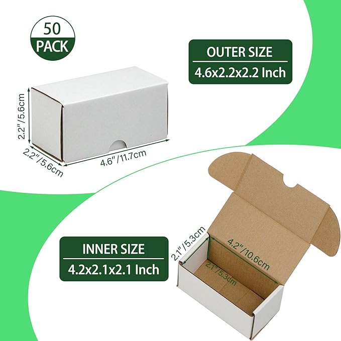 4.6x2.2x2.2 Inches Shipping Boxes Set of 50, White Corrugated Cardboard Box Literature Mailer for Packing Small Business (usable size: 4.2"x 2.1"x 2.1")