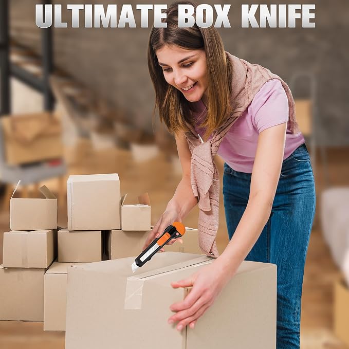 40 Pack Box Cutter Retractable, 18mm Utility Knife, Razor Knife | Snap-off blade box cutters for paper, plastic, cardboard, vinyl and leather, exacto knife for home, office, heavy-duty use