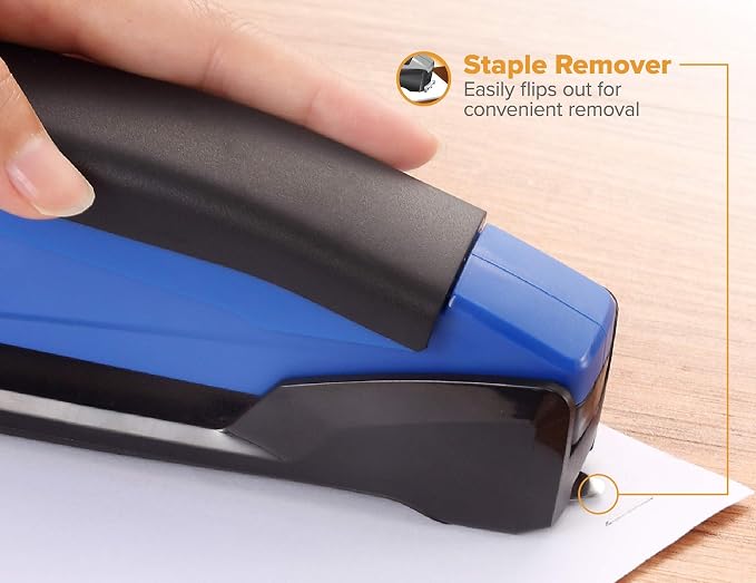 Bostitch Office InPower Spring-Powered Desktop Stapler, 20 Sheet Capcity, Built in Remover, Blue (1122) (Pack of 10)