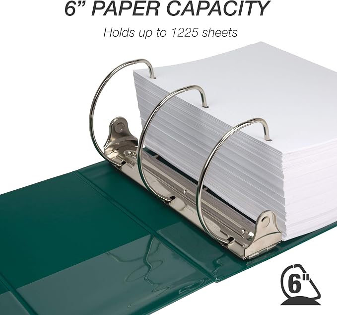 Samsill Durable 6 inch 3 Ring Binder, Locking D Ring Binder, Customizable Clear View Cover, Green, Holds 1225 Pages