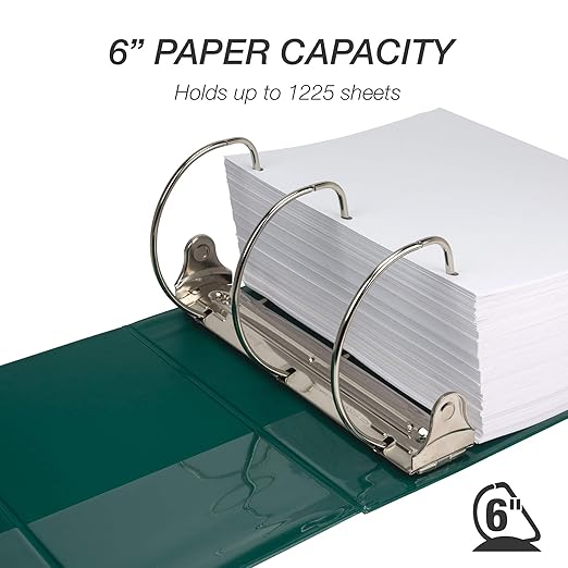 Samsill Durable 6 inch 3 Ring Binder, Locking D Ring 100% Recycled Chipboard, Green, 6 Pack