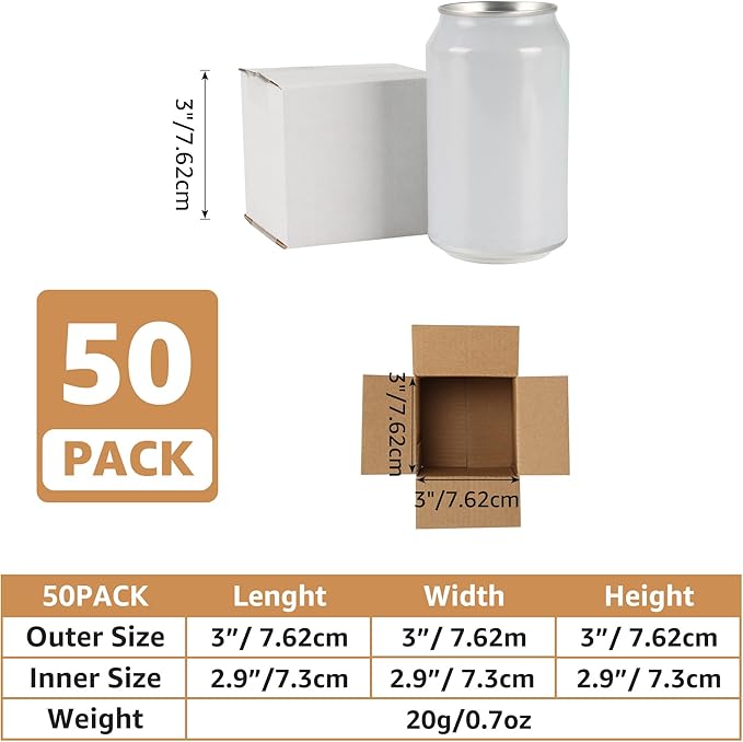 EXYGLO 50 Pack 3x3x3 Shipping Boxes for Small Business, White Corrugated Cardboard Small Box for Packaging, Moving, Mailing, and Storing
