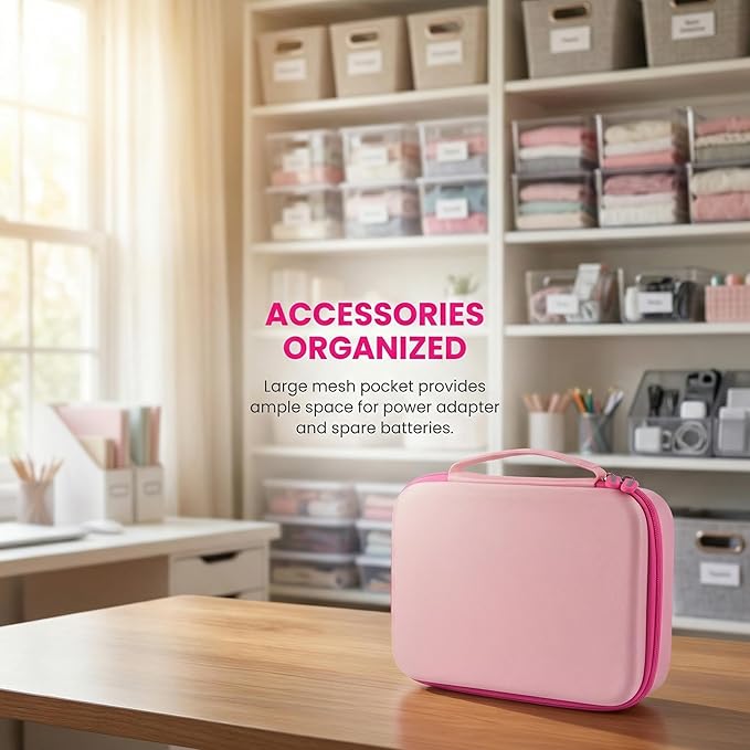 Case Compatible with DYMO LetraTag LT-100H Handheld Label Maker Machine, Holder for Labeler Makers Printer Machine & Labeling Tapes Refills, with Mesh Pocket for Accessories- (Pink)
