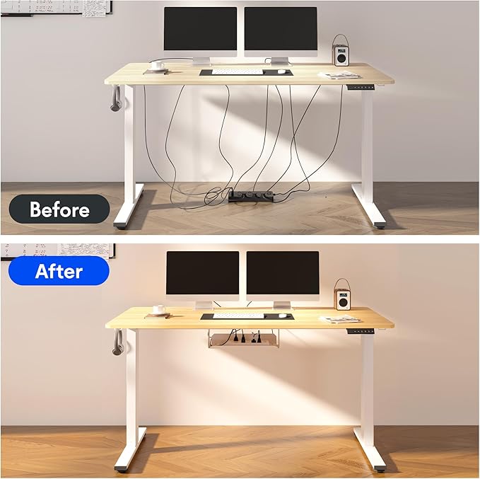 FLEXISPOT EN2 Bamboo Standing Desk with Clamp Power Strip, 55 x 28 Electric Stand Up Height Adjustable Desk with Cable Management (Black Frame + 55" Bamboo Top, 2 Packages)