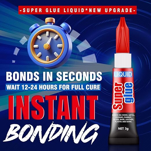 Super Glue, 6 X 3g, Liquid Instant Glue for Metal and Ceramic | Liquid Cyanoacrylate Glue Sets In 10-45 Seconds For Models, Crafts, Ceramics, Hard Plastic, Metal, And Wood