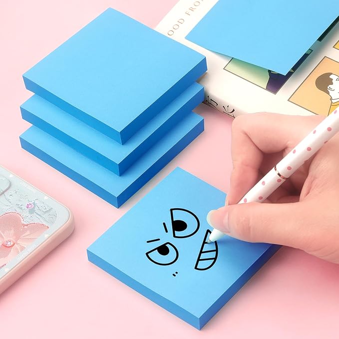 Sticky Notes 3x3 Pop Up with Bright Colors (Blue), 4 Pads 90 Sheets/Pad | Bright Blue Pop Up Self-Stick Notes Pads, 360 Sheets Total, Perfect for Daily Reminders, Study Notes, and Office Memos
