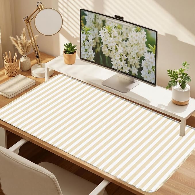 Butter Cream Striped Desk Mat Cute Pastel XXL Large Gaming Mouse Pad Desk Pad Kawaii Aesthetic Home Office Decor Cozy Keyboard Laptop Computer Mat
