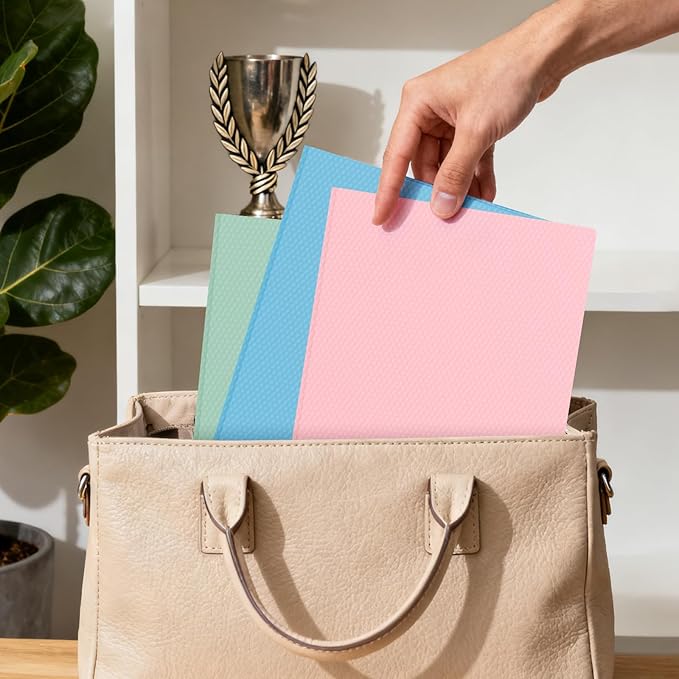 6-Pack Plastic andPockets and Prongs,2-Pocket and3 Fasteners, Pastel Folders Holds US Letter Size Paper for School/Office/Home, Pink