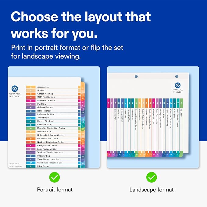 Avery A-Z Dividers for 3 Ring Binders, 26 Tabs per Set, Customizable Table of Contents, Multicolor Tabs, Great for Organizing Reports, Projects, and More (11125)