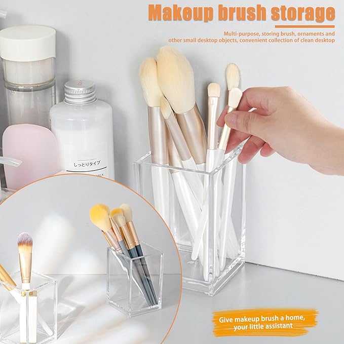 3 Pack Clear Acrylic Makeup Brush Holder,Acrylic Cosmetic Brushes Storage Organizer,Pencil Pen Holder Cup for Desk,Modern Design Desk Accessories for Office School Home Supplies