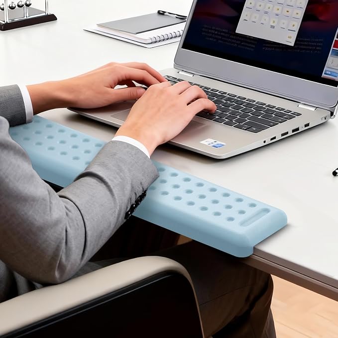 Leolee L-Shaped Desk Long Wrist Rest Elbow 60CM, Light Blue Arm Rest Desk | Memory Foam, Non-Slip Base, Ergonomic Desk Edge Cushion, Wrist Support for Computer Keyboard, Typing, Office, Home