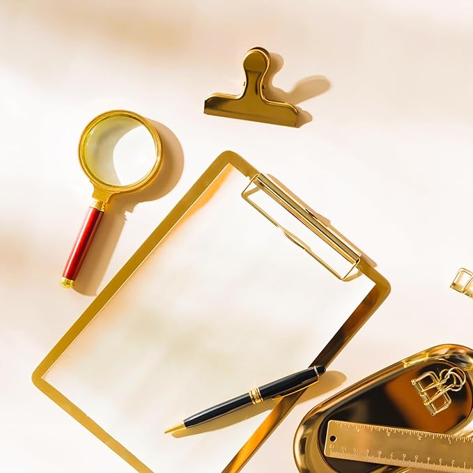 2Pcs Gold Chip Clips, 3 Inch Wide Stainless Steel Brass Notebook T Clip, Heavy Duty Food Bag Clamp, Vintage Retro Hinge File Bill Holder Sealing Air Tight Clips Modern Kitchen Office Accessories