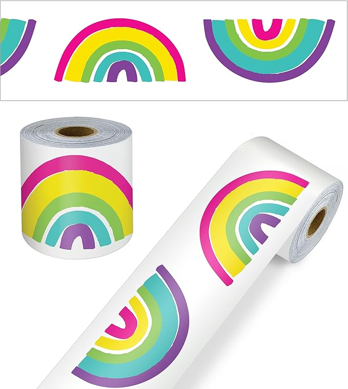 Carson Dellosa Kind Vibes 65Ft of Rainbow Bulletin Board Borders, 1 Roll of Boho Trim for Rolling Whiteboard, Cork and Posterboard, Party, Spring Decorations, and Classroom Decor