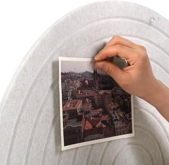 Large Arched Felt Bulletin Board, Stylish Sized 36" x 24" Cork Board Alternative with Grooved Pin Board for Office & Wall, 3 Foldable Customizable Adhesive Tiles with Pins for Photo Display, Oatmeal