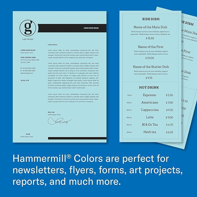 Hammermill Colored Paper, 20 lb Blue Printer Paper, 8.5 x 11 - Made in the USA, Pastel Paper, 103309R - 1 Ream (500 Sheets)