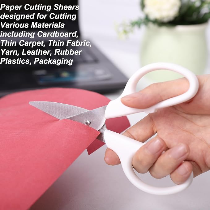 YOUGUOM 6in White Scissors, Multipurpose for Office School Crafts Sewing | Comfort Grip, Stainless Blades, Left/Right Hand, Cuts Cardboard, Fabric for Home Classroom, Teacher Desk, w/Protective Cover
