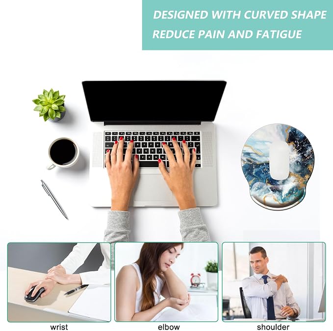 Mouse Pad with Wrist Support, Ergonomic Mouse Pad with Memory Foam Wrist Rest Cushion, Non-Slip Rubber Base Gaming Mice Pad for Home Office Computer Laptop, Green Golden Marble