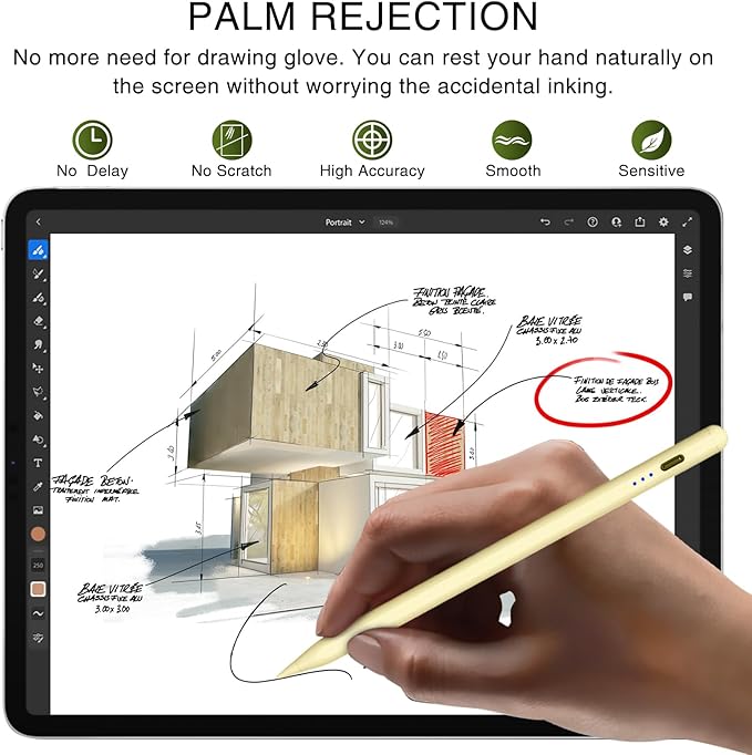 Stylus Pen for iPad 2018-2025, 15 Mins Fast Charging Pencil 1st Gen with Tilt & Palm Rejection Digital Pens Stylus Pens for iPad 6-11, Air 3/4/5/M2/M3, Mini 5/6/7, Pro 11"/12.9"/M4 M5 (Yellow)