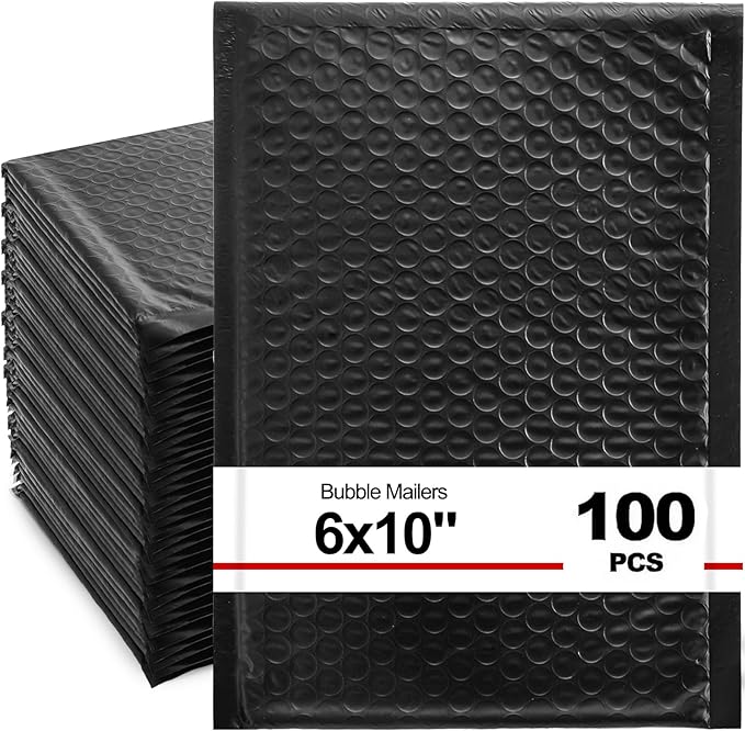 Nicunom 100 Pack Bubble Mailers 6x10", Usable Size 6x9" Self Seal Padded Envelopes Opaque Poly Wrap Bubble Bags Waterproof Shipping Bags for Small Business Mailing Makeup Jewelry Gifts, Black