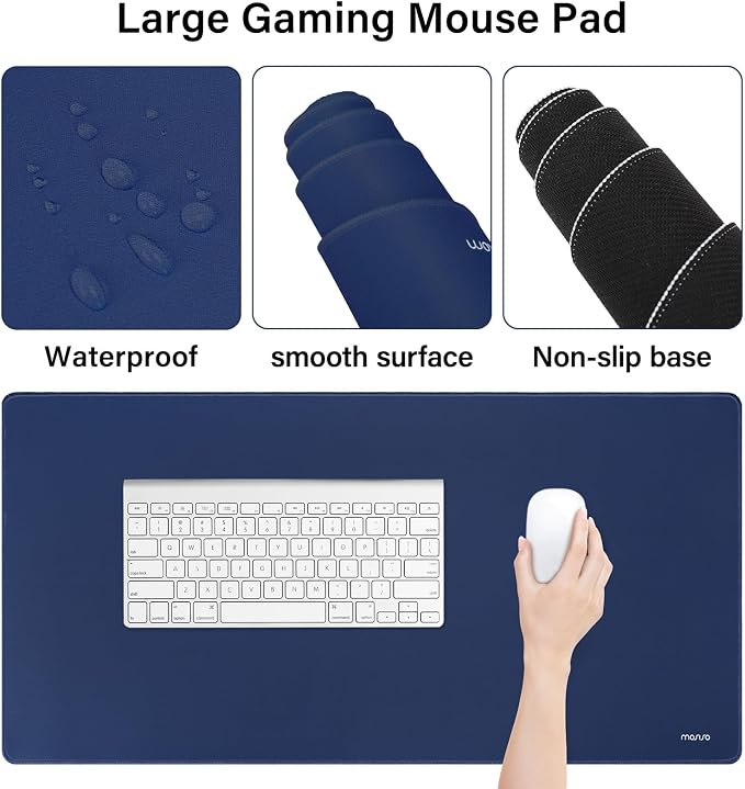 MOSISO Keyboard Mouse Pad Set, Large Gaming Mousepad&Keyboard Wrist Rest | Mouse Wrist Rest&Coaster, Ergonomic Non-Slip Mousepad&Easy Typing Cushion with Memory Foam for Home Office, Navy Blue