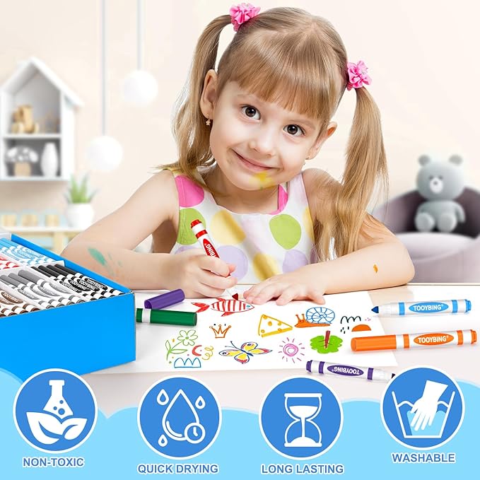Washable Markers Bulk (288 Count), 18 Assorted Colors, Washable Markers for Kids Classroom School, Broad Tip Durable for Back to Classroom Art School Supplies Essentials