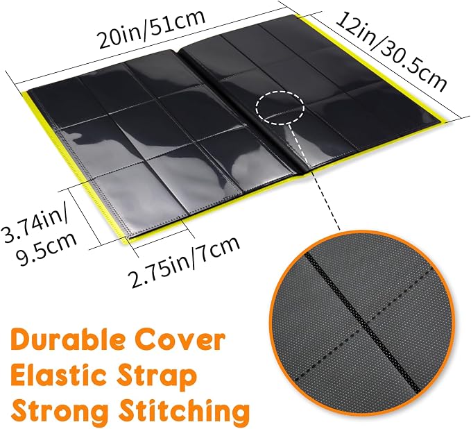 Trading Card Binder 9 Pocket, 360 Card Waterproof Folder with Side Loading Sleeves, Sturdy Card Collection Album for MTG, TCG, Game Cards & Sports Cards (1, Yellow)
