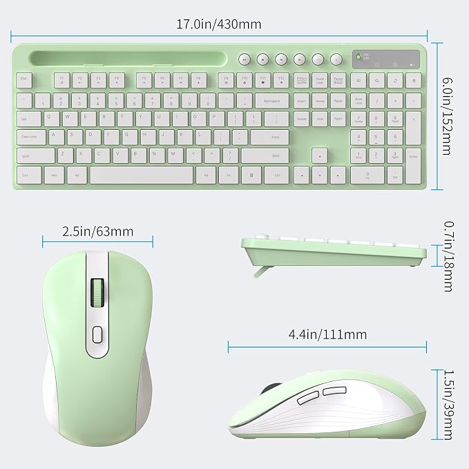 Wireless Keyboard and Mouse Combo, MARVO 2.4G Ergonomic Wireless Computer Keyboard with Phone Tablet Holder, Silent Mouse with 6 Button, Compatible with MacBook, Windows (Green)