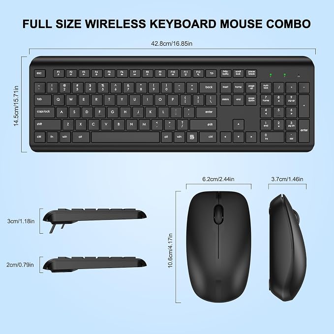 Wireless Keyboard and Mouse Combo, Full-Size Silent Ergonomic Keyboard and Optical Mouse, Long Battery Life, 2.4G Lag-Free Cordless Mice Keyboard for Laptop/Mac/PC/Windows(2 Packs