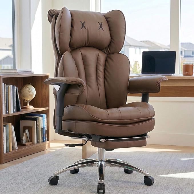 Efomao Big & Tall Desk Chair, Wide Executive Office Chair with Footrest Brown
