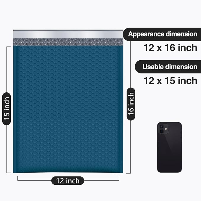 UCGOU Bubble Mailers 12x16 Inch 40 Pack Usable Size 12x15 Inch Large Padded Envelopes Navy Blue Waterproof Packaging Bags for Shipping Self Seal Strong Adhesion Envelopes for Jewelry Makeup Supplies