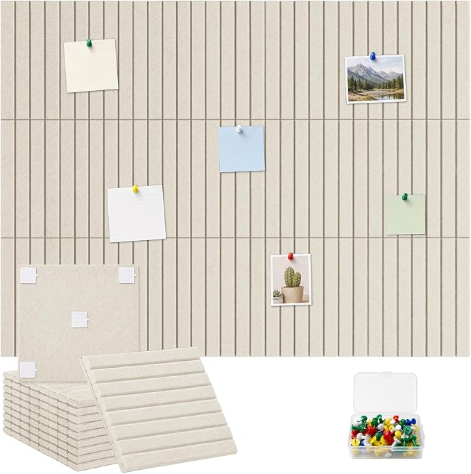 Large Felt Bulletin Board 48" x 36" Cork Board Alternative-12 Pack with 70 Safe Removable Adhesive Tabs, 35 Pushpins Notice Board for Walls Home Office Classroom Pin Board -Oatmeal