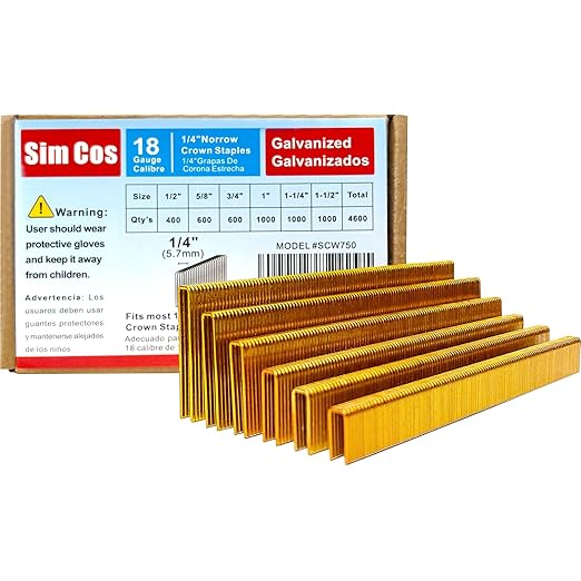 18 Gauge 1/4" Narrow Crown Staples, Galvanized Upholstery Staples for 18 GA Pneumatic or Electric Stapler or Staple Gun (1/2"+5/8"+3/4"+1"+1 1/4"+1 1/2"-4600pcs)