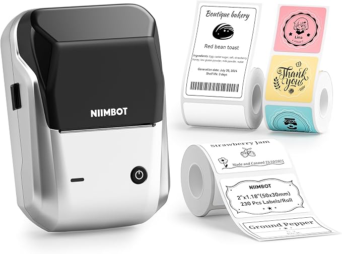 NIIMBOT B1 Label Maker with Tapes Set, 2 Inch Thermal Label Printer, Silver | Labeling for Home Office School Small Business, Crafts, Retail,Support Smartphones & PC,Come With 3 Rolls Tapes