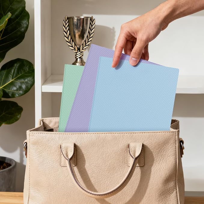 Plastic andPockets and Prongs,2-Pocket and3 Fasteners, Pastel Folders Holds 8-1/2" x 11" Paper for School/Office/Home, 6 Packs