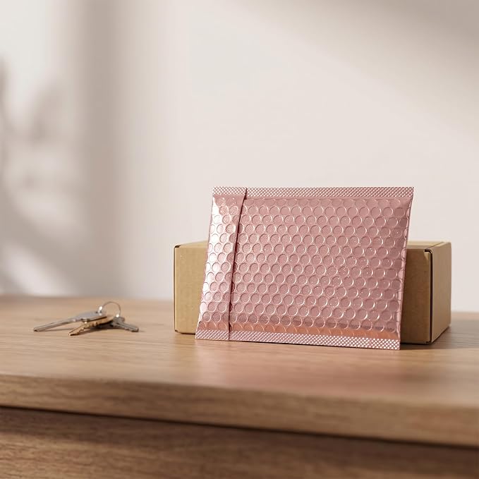 100 PCS 5 x 6 Inch Metallic Bubble Mailers, Rose Gold Padded Mailing Envelopes, Practical Self Seal Aluminum Film Shipping Envelopes for Packing, Mailing