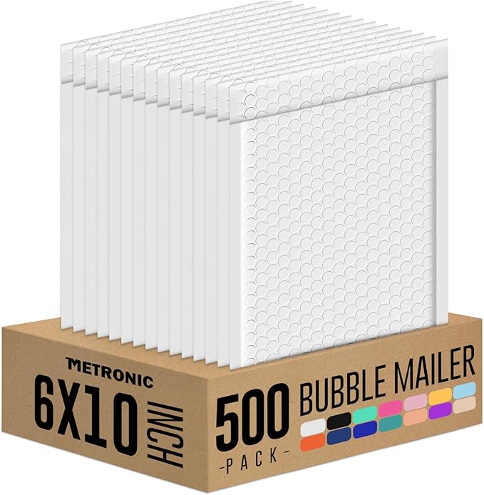 Metronic Bubble Mailer 6X10 Inch White 500 Pack,Waterproof Padded Envelopes,Self-Seal Small Bubble Mailers Cushioning Bubble Envelopes for Shipping,Jewelry Makeup Supplies, Packaging Bulk