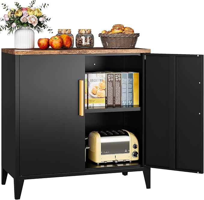 Black Storage Cabinet with Doors and Shelves,30 inch Pantry Cabinet Sideboard with Leg,Small Accent Cabinets with Storage,Side Floor Cabinets for Home,Kitchen,Coffee Bar,Dining/Living Room